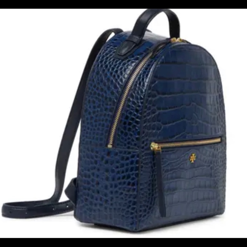 Tory Burch Croc Embossed Backpack - Blue